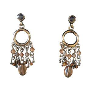 Chandelier Earrings Antique Silver-Tone, Brown, and Black